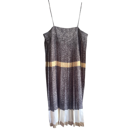 MaxMara Dresses & Skirts - Max Mara Pleated Hereingbone Print Striped MIDI Dress‎ 8